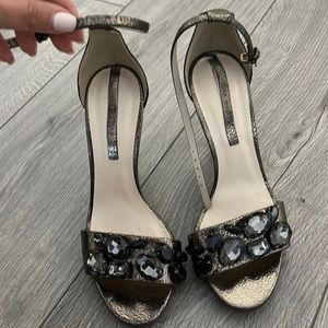 Zara metallic bejeweled heeled sandals